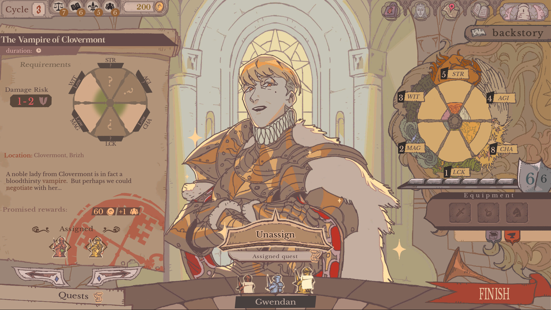 Official Sovereign Tower gameplay artwork showing a Knight quest assignment screen